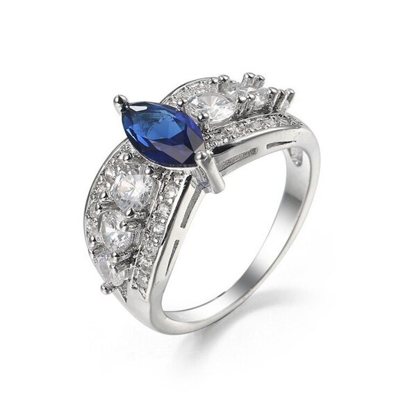 Jewelry ring band blue marquise sparkly engagement promise statement 925 silver - Picture 5 of 5
